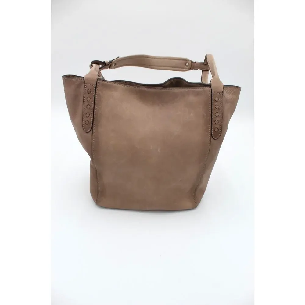 Frye Reed Leather Hobo Shoulder Bag Beige Tan Distressed Boho Western Purse - Picture 5 of 14